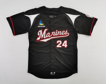 千葉ロッテマリーンズ レプリカユニフォーム ビジター ミズノ 古着 刺繍 黒 O 千葉ロッテマリーンズ レプリカユニフォーム ビジター ミズノ 古着