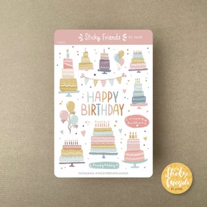 Birthday Cake Sticker Sheet Stickers for Planner Cute Sticker Set Birthday Celebration Bullet Journal Stickers