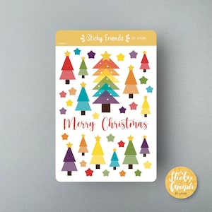 Sticker arbre de Noël en feuille Sticker arbre arc-en-ciel Stickers joyeuses fêtes Stickers saison des fêtes Stickers étoiles Sticker arbre moderne abstrait