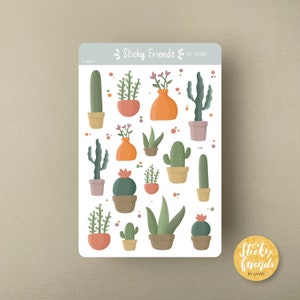 autocollant cactus | Stickers plantes | Jolie feuille d'autocollants | Stickers feuilles vertes | Stickers vases | Stickers fleurs |