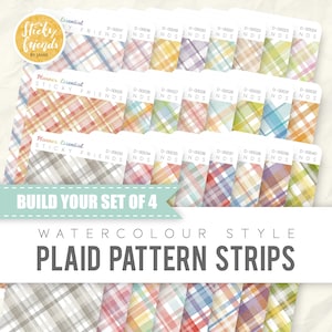 May include: A collection of watercolor-style plaid pattern strips in various colors, including blue, yellow, orange, and purple. The text "Build Your Set of 4" and "Plaid Pattern Strips" are visible. The product is labeled "Sticky Friends by Jamie."