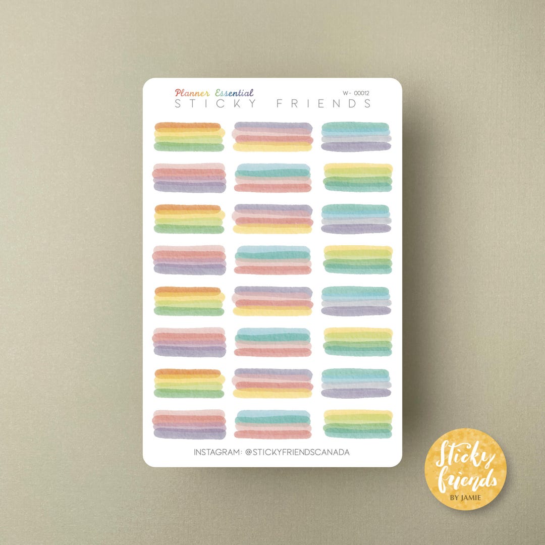Watercolour Functional Stickers | Short Stripes Header Label Bujo ...