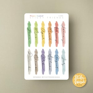 Stickers fonctionnels aquarelle | Feuille d'autocollants Bujo du mois à l'aquarelle Feuille d'autocollants pour étiquette inscriptible Bullet Journal