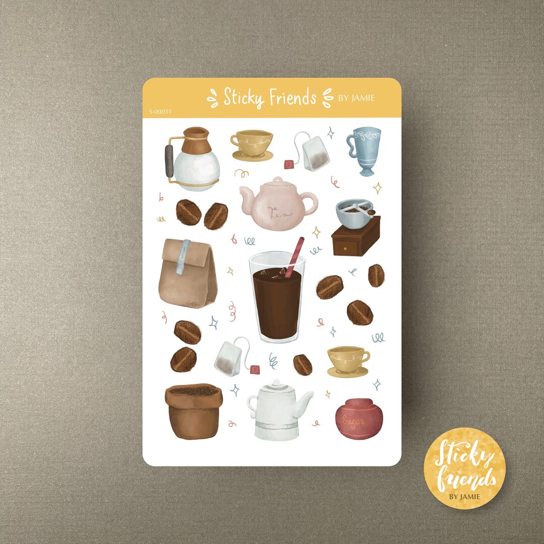COFFEE & TEA TIME Sticker Sheet: Vintage Beverage Stickers - Etsy