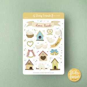 Feuille d'autocollants oiseaux d'amour Feuille d'autocollants mignons Stickers maison d'oiseau Stickers oiseau Stickers agenda Stickers journal Stickers Bujo Bullet Journal