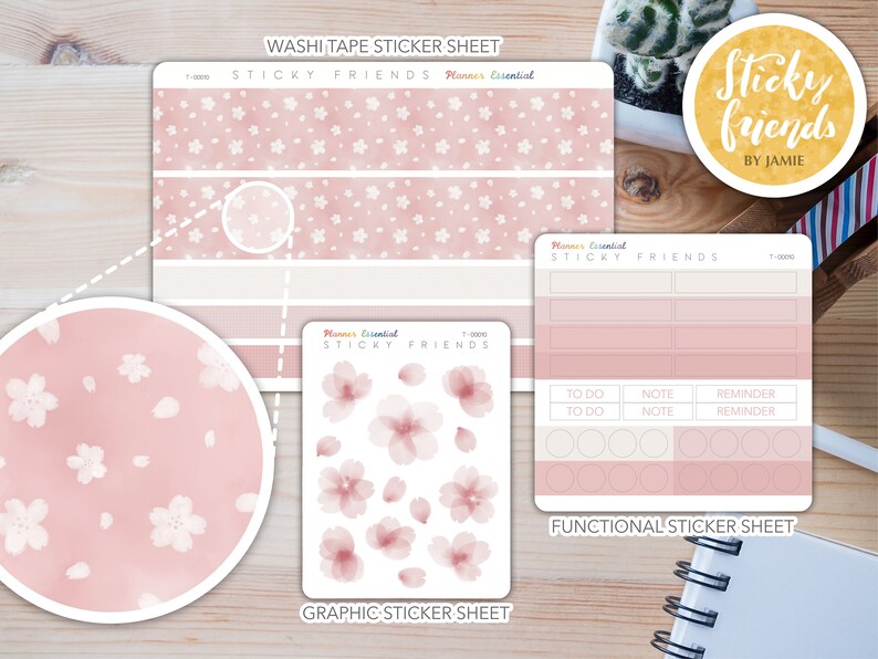 Sakura Flower Planner Stickers: Washi Tape & Functional Labels - Etsy