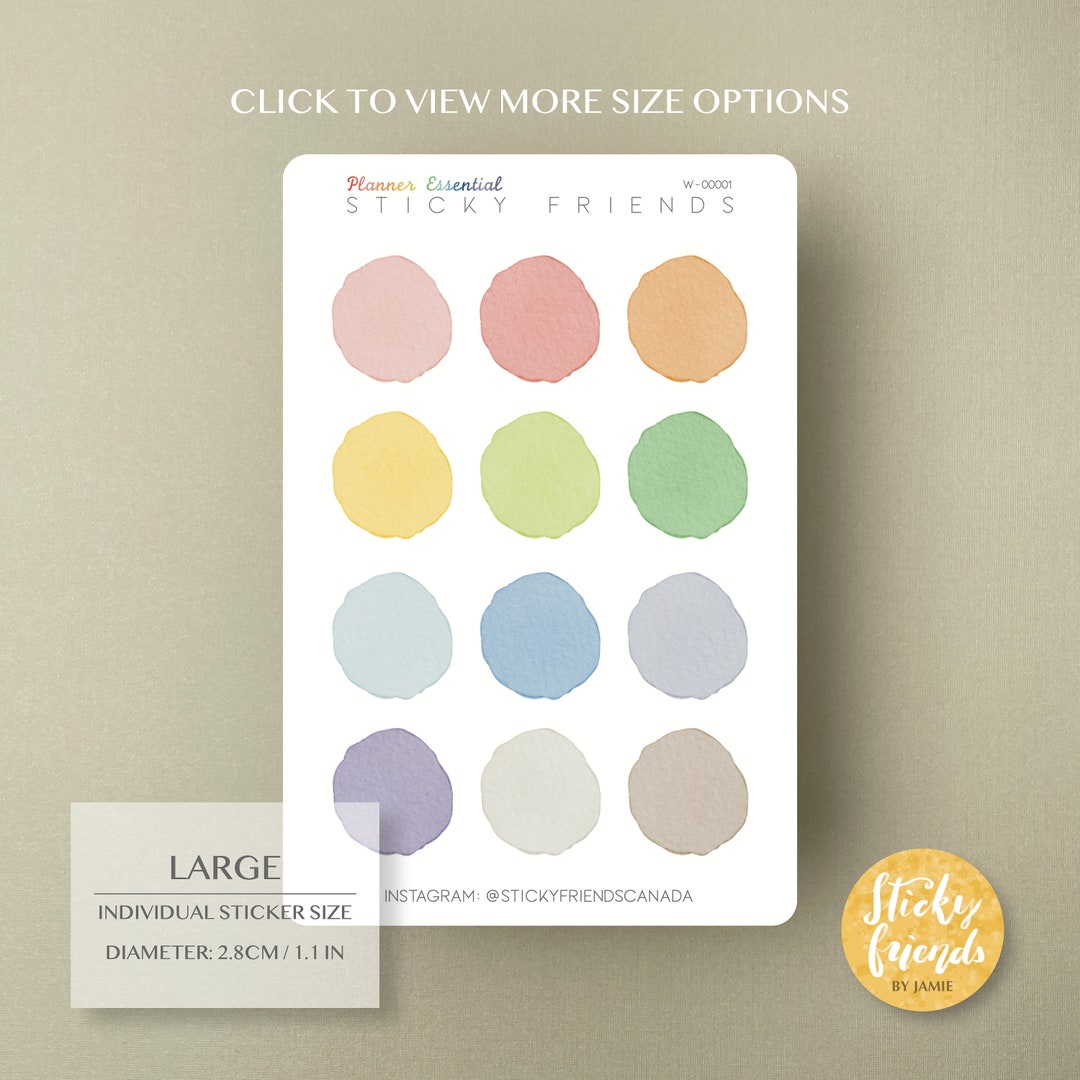 Watercolour Functional Stickers | Watercolor Round Dot Bujo Sticker ...