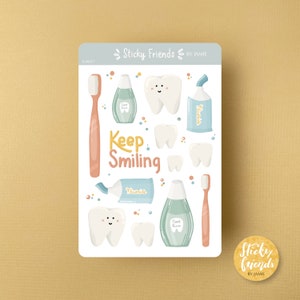 Feuille d'autocollants pour soins dentaires | Autocollants Dents | Autocollants dentaires | Stickers dentiste | Brosse à dents | dentifrice | Feuille d'autocollants