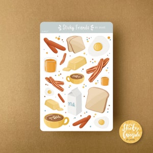 Frühstück Sticker Blatt Eier Sticker Wurst Sticker Blatt Toast Sticker Butter Sticker Kaffee Sticker Orangensaft Sticker Speck Milch