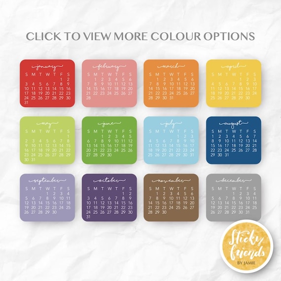 2027 Mini Calendar Sticker Pack - 12 Months Pack