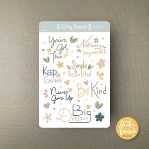 Feuille d'autocollants pour citations inspirantes | Ensemble d'autocollants | Stickers pour agenda | Ensemble d'autocollants mignons | amis collants | Stationnaire | Citation de motivation
