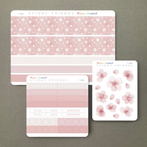 Fleur de sakura | Ensemble d'autocollants pour agenda, rubans Washi, autocollants fonctionnels, étiquettes, ensemble thématique d'autocollants pour journaux, décorations d'agenda à faire soi-même