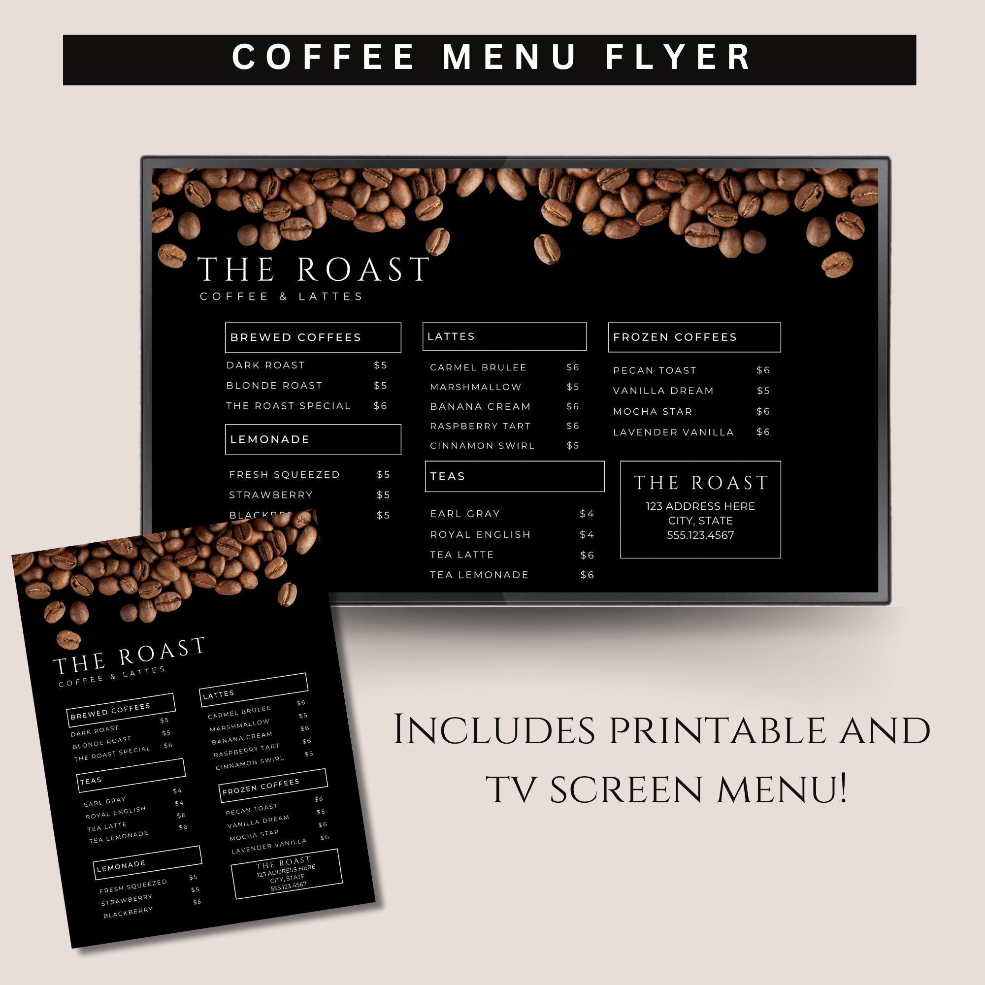 Coffee Shop Menu Template, Menu Template, Business Menu, Coffee Menu Template, Canva Template, Business Template