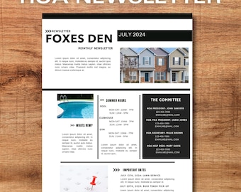 Modèle de newsletter HAO modifiable, Flyer HOA, Newsletter HOA, modèle Canva, Flyer de quartier modifiable