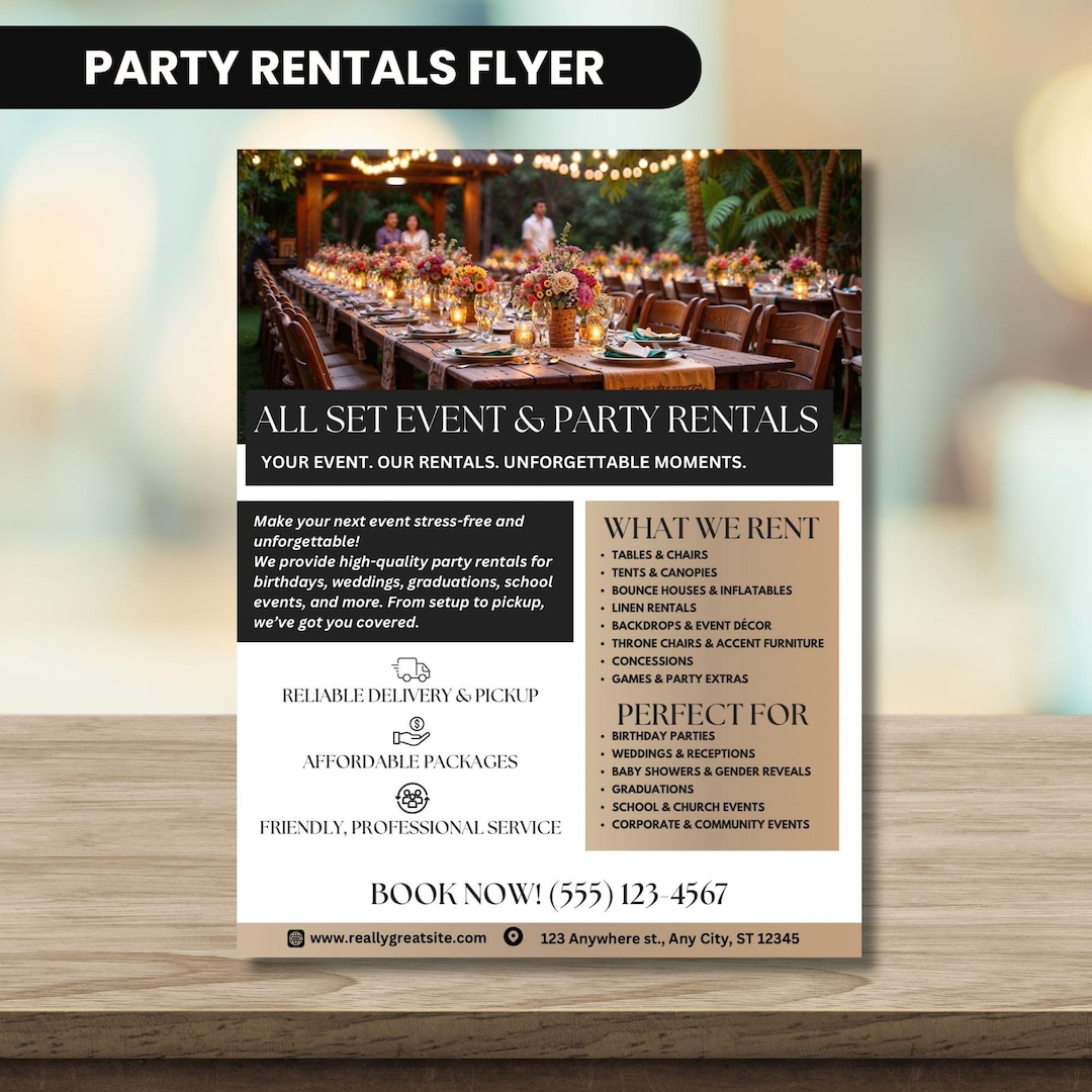 Party Rental Flyer, Venue Rental Flyer, Event Rentals Advertisement ...