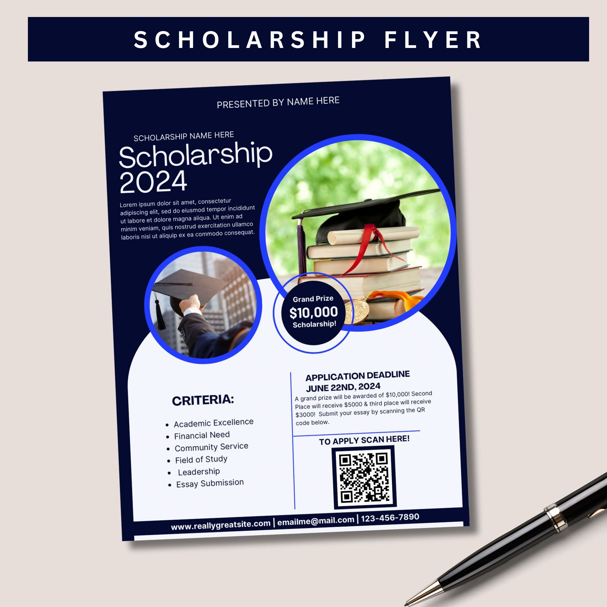 Scholarship Flyer Template, Scholarship Advertisement, College Flyer, Scholarship Contest Flyer