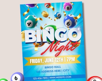 BINGO Flyer, Editable Flyer Template, Bingo Night, Bingo theme party, Bingo game Night