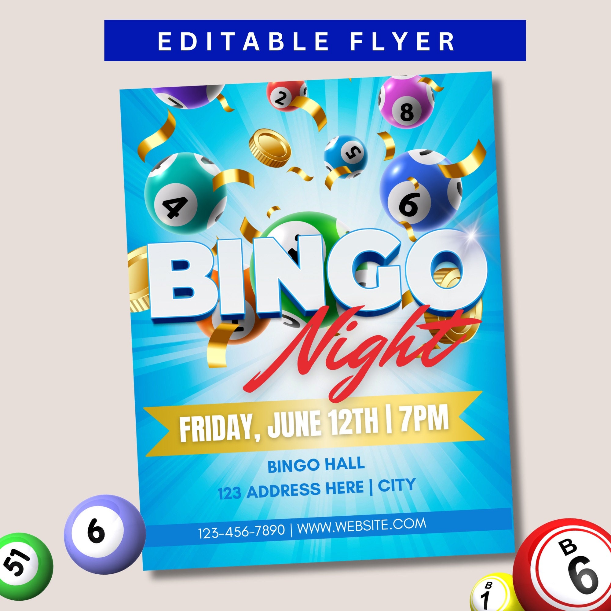 BINGO Flyer, Editable Flyer Template, Bingo Night, Bingo Theme Party BINGO Flyer, Editable Flyer Template, Bingo Night, Bingo Theme Party