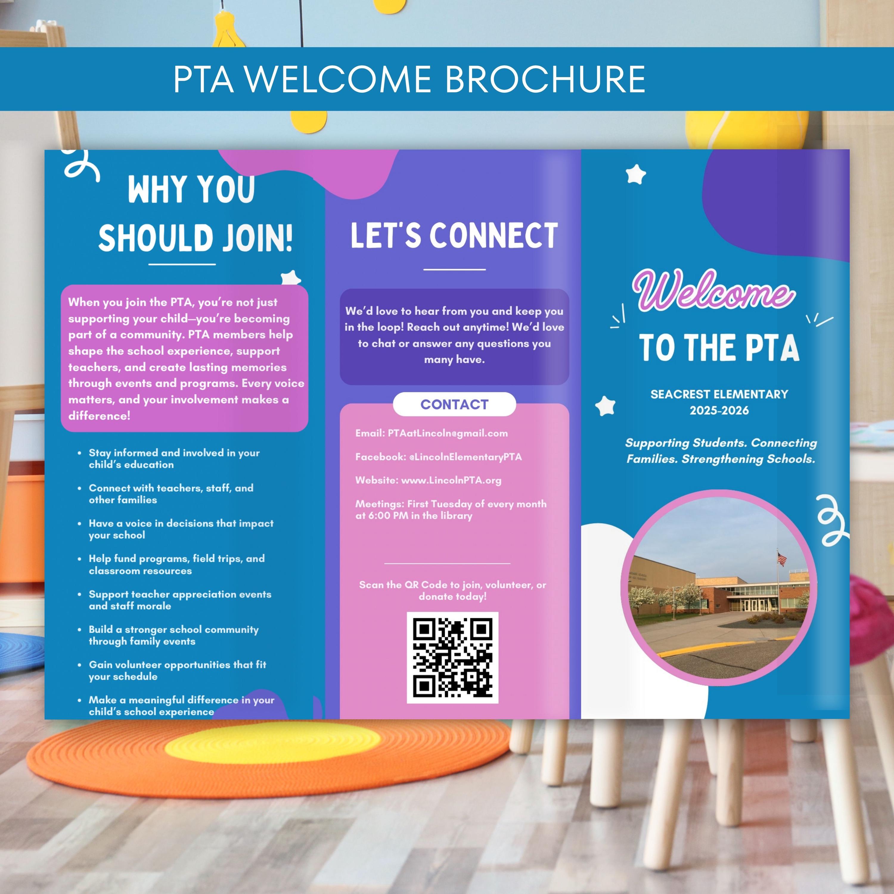 Tri-fold Brochure PTA Welcome, PTA Information Brochure, PTA Flyer, Pta ...