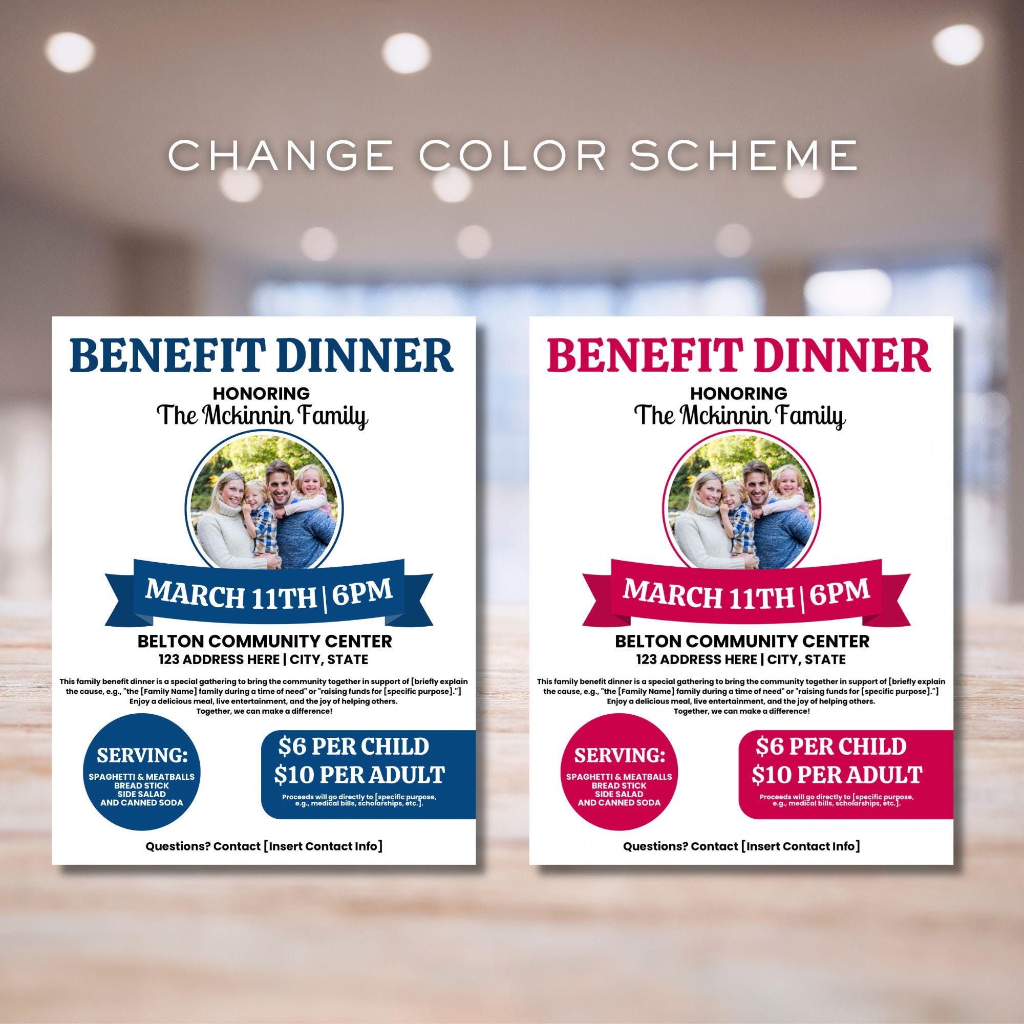 Family Benefit Dinner Flyer, Fundraiser Dinner Flyer, Family Flyer ...