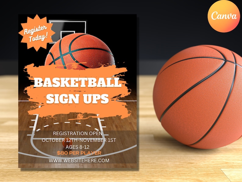 Editable Flyer, Basketball Flyer, Basketball Sign up Flyer, Canva Flyer