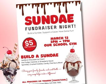 Editable Ice Cream Social Flyer, Sundae Fundriaser, Editable Flyer, Fundraiser Flyer, Ice Cream Fundraiser