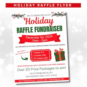 Holiday raffle Fundraiser Flyer, Raffle Event, Christmas Raffle Flyer, Fundraiser Flyer, School Fundraiser, Canva Flyer Template