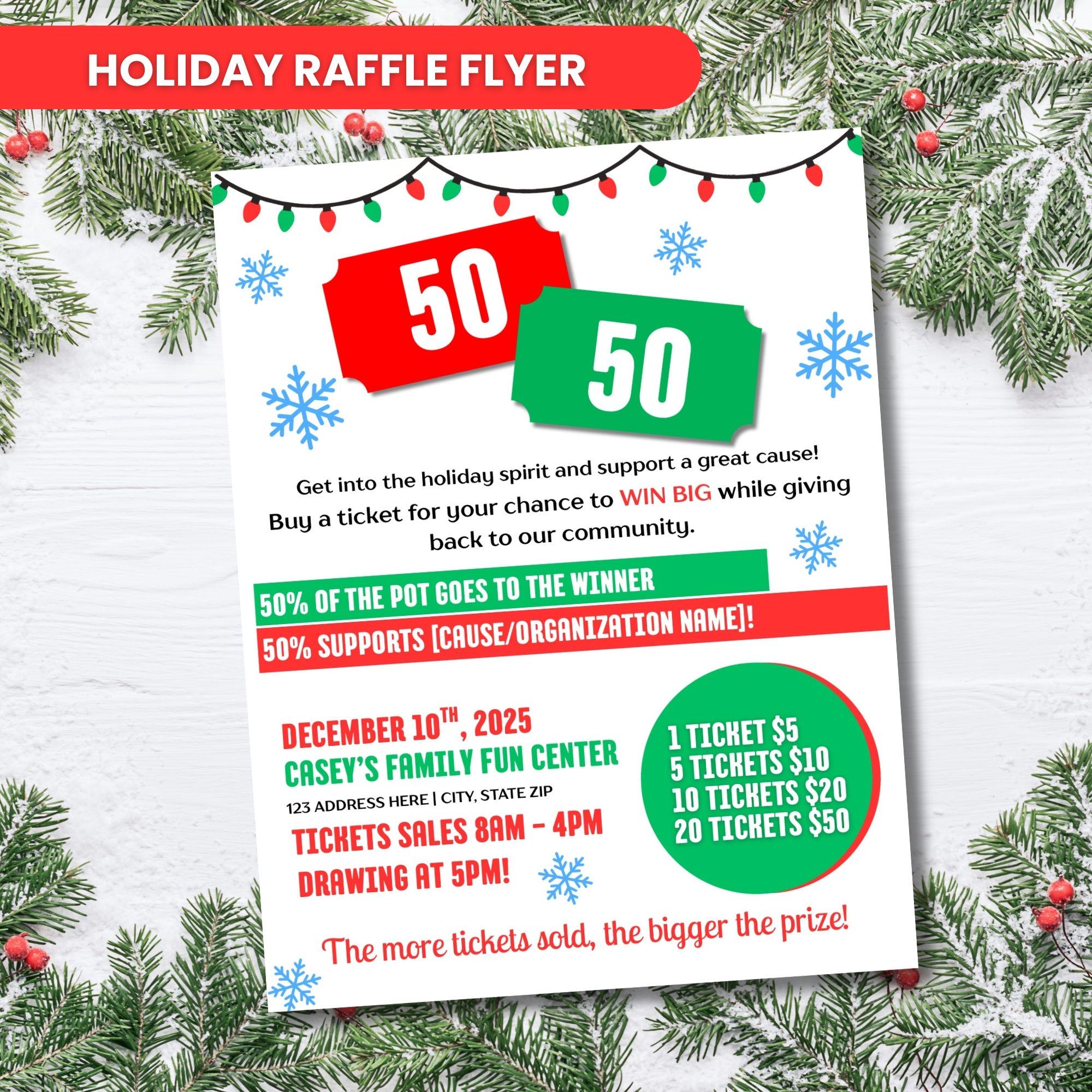 Weekend Splurge Raffle 50 50 Holiday Raffle Fundraiser Flyer, Raffle Event, Raffle Flyer ...