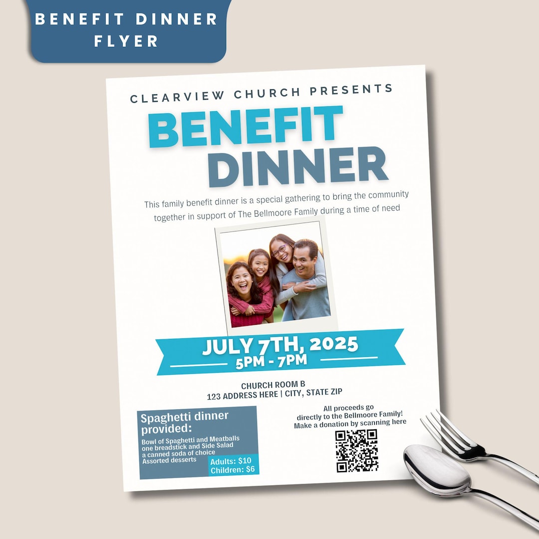 Family Benefit Dinner Flyer, Fundraiser Dinner Flyer, Family Flyer ...