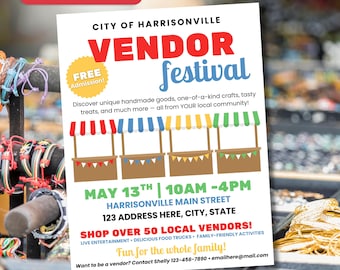 Community Vendor Event Flyer, Local Market Festival Poster, Editable Vendor Fair Template, Craft Fair Flyer, Farmers Market Flyer Printable