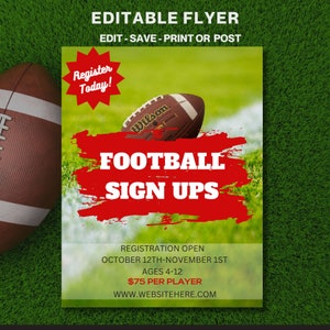 Bearbeitbarer Flyer, Fußball-Flyer, Fußball-Anmelde-Flyer, Canva-Flyer, Flyer-Vorlage, Fußball-Werbung, Abmelden-Flyer