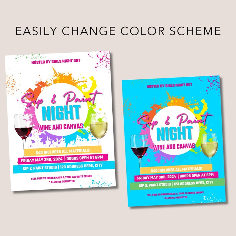 Sip and Paint Flyer, Flyer Template, Painting Class Flyer, Paint and