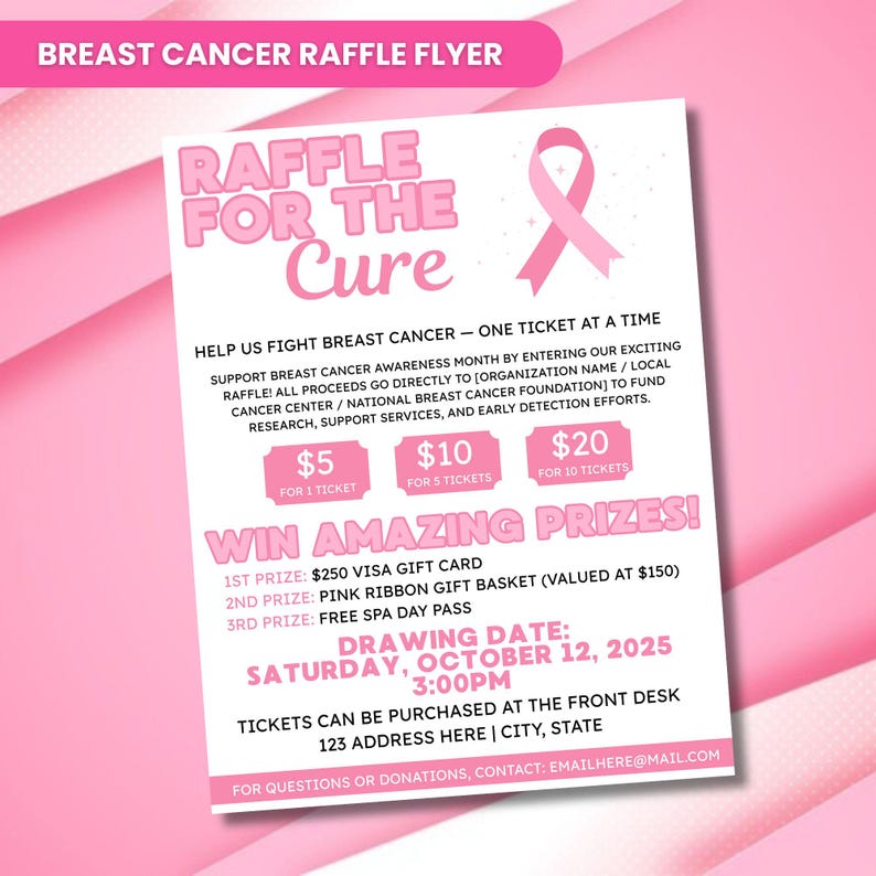 Breast Cancer Raffle Fundraiser Flyer, Raffle Event, Breast Cancer ...