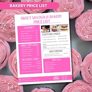 Bäckerei Preisliste, Bäckerei Menüvorlage, Bäckerei Preisliste Vorlage, Preisliste Flyer, Preisliste für benutzerdefinierte Kuchen