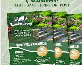 Landscaping Flyer, Lawn Care flyer, Lawn Flyer Template, Landscaping Business  Flyer, Canva Template