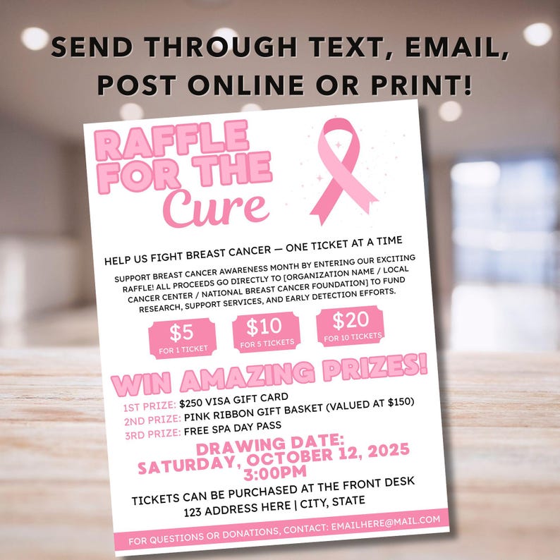 Breast Cancer Raffle Fundraiser Flyer, Raffle Event, Breast Cancer ...