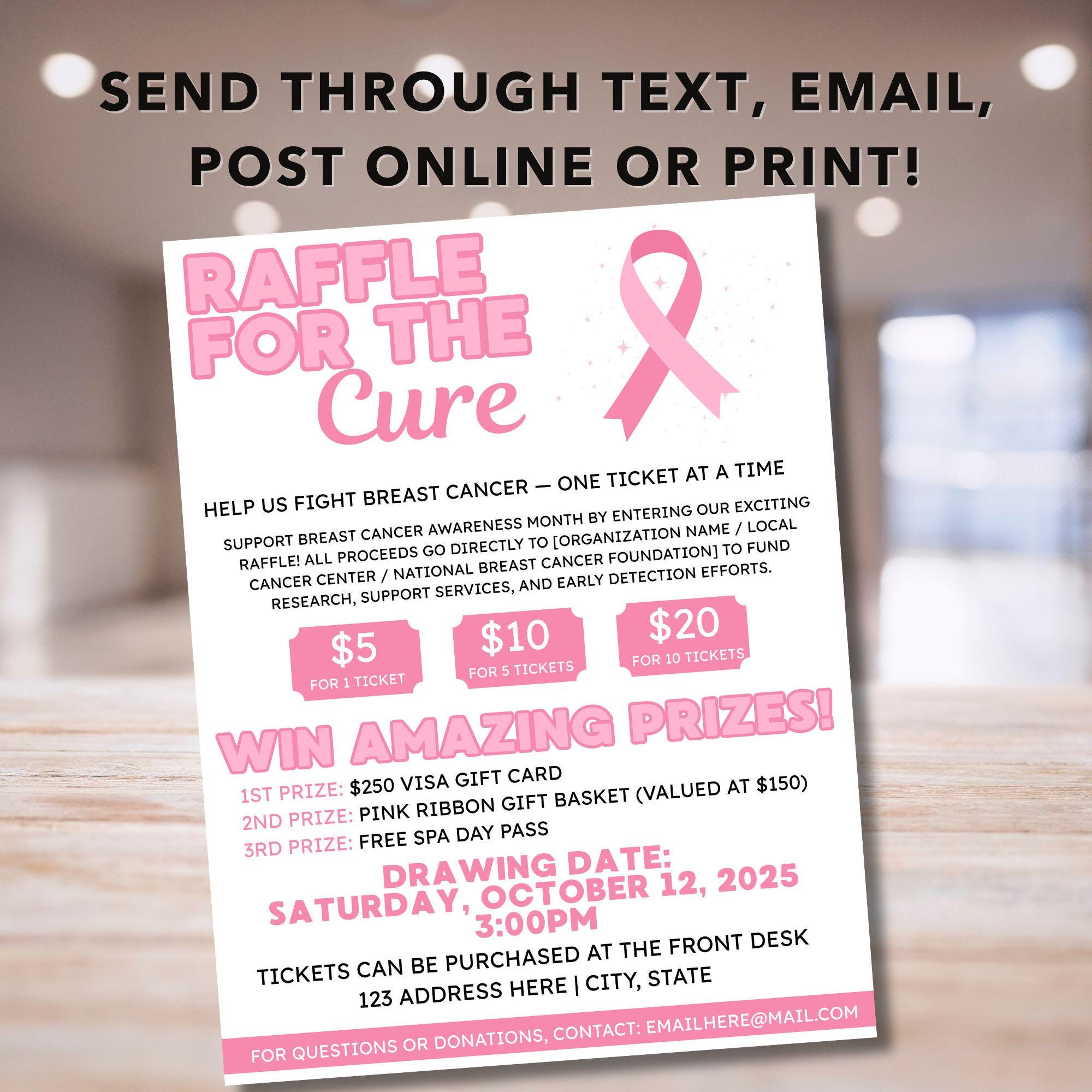 Breast Cancer Raffle Fundraiser Flyer, Raffle Event, Breast Cancer ...