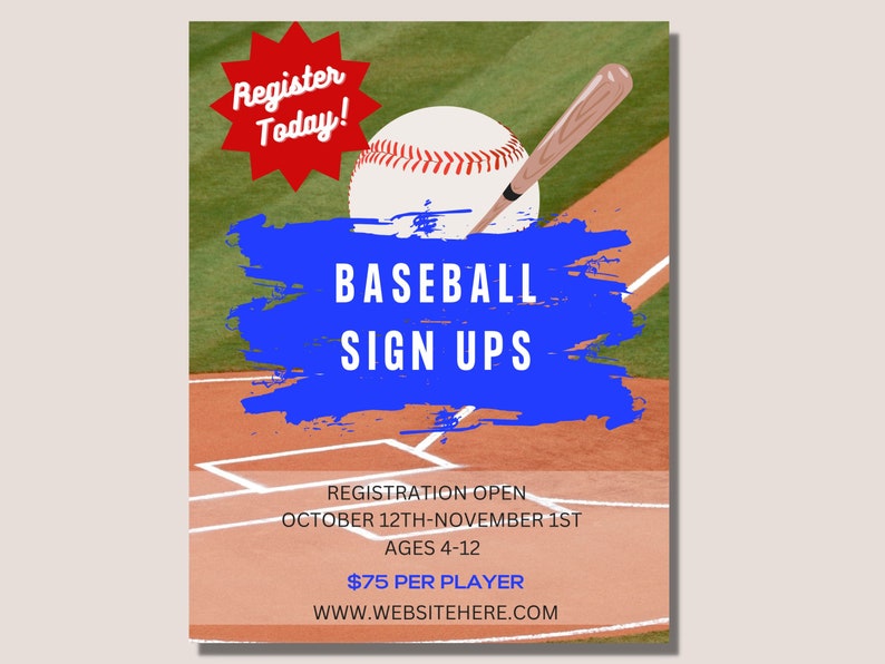 Editable Flyer Baseball Flyer Baseball Sign up Flyer Canva Etsy