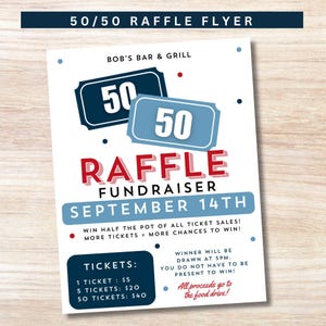 50 50 raffle Fundraiser Flyer, Raffle Event, Raffle Flyer, Fundraiser Flyer, School Fundraiser, Canva Flyer Template