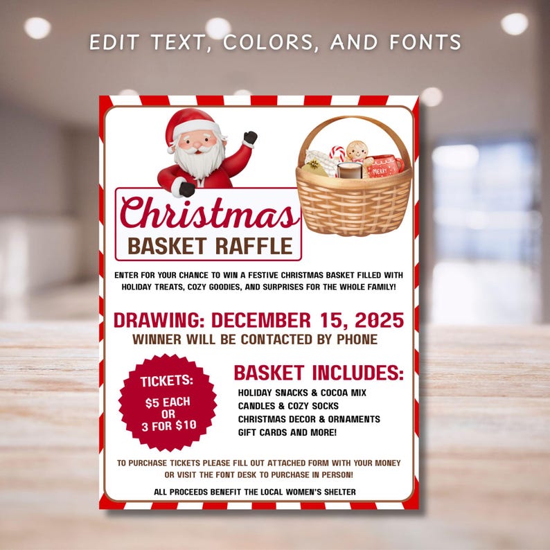 Sun Santa Raffle Holiday Basket Raffle Fundraiser Flyer, Brr Basket Raffle Event ...
