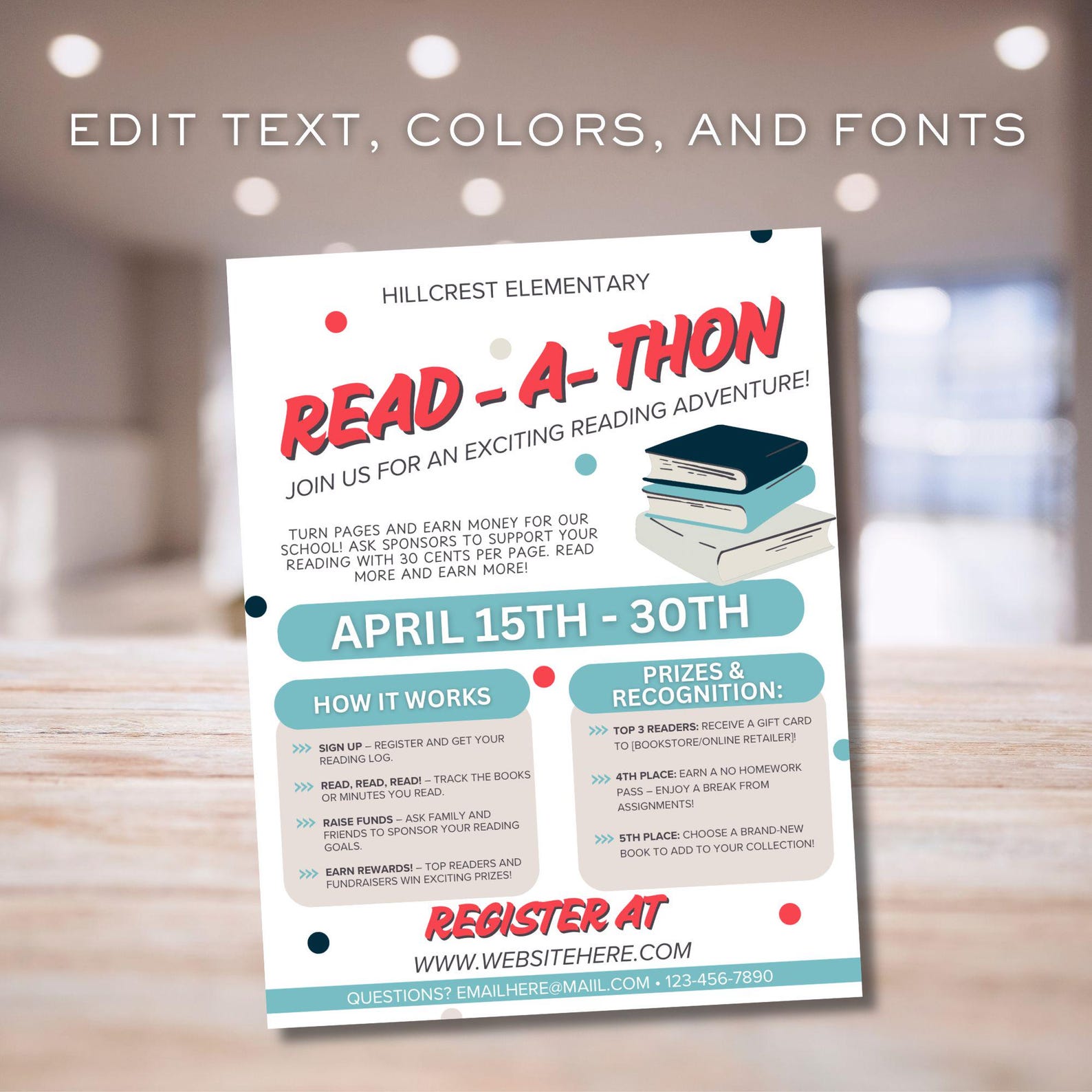 Read a Thon Flyer, Reading Challenge Flyer, Book a Thon Flyer, Book ...