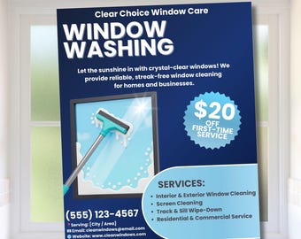Window Cleaning Flyer, Window Cleaning Service, Glass Cleaning Flyer, Editable Template Flyer