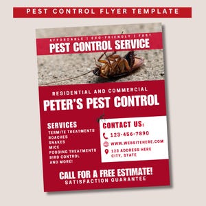 Pest Control Flyer Template, exterminator flyer, Pest Control Advertising, Canva Template, Exterminator Business Flyer