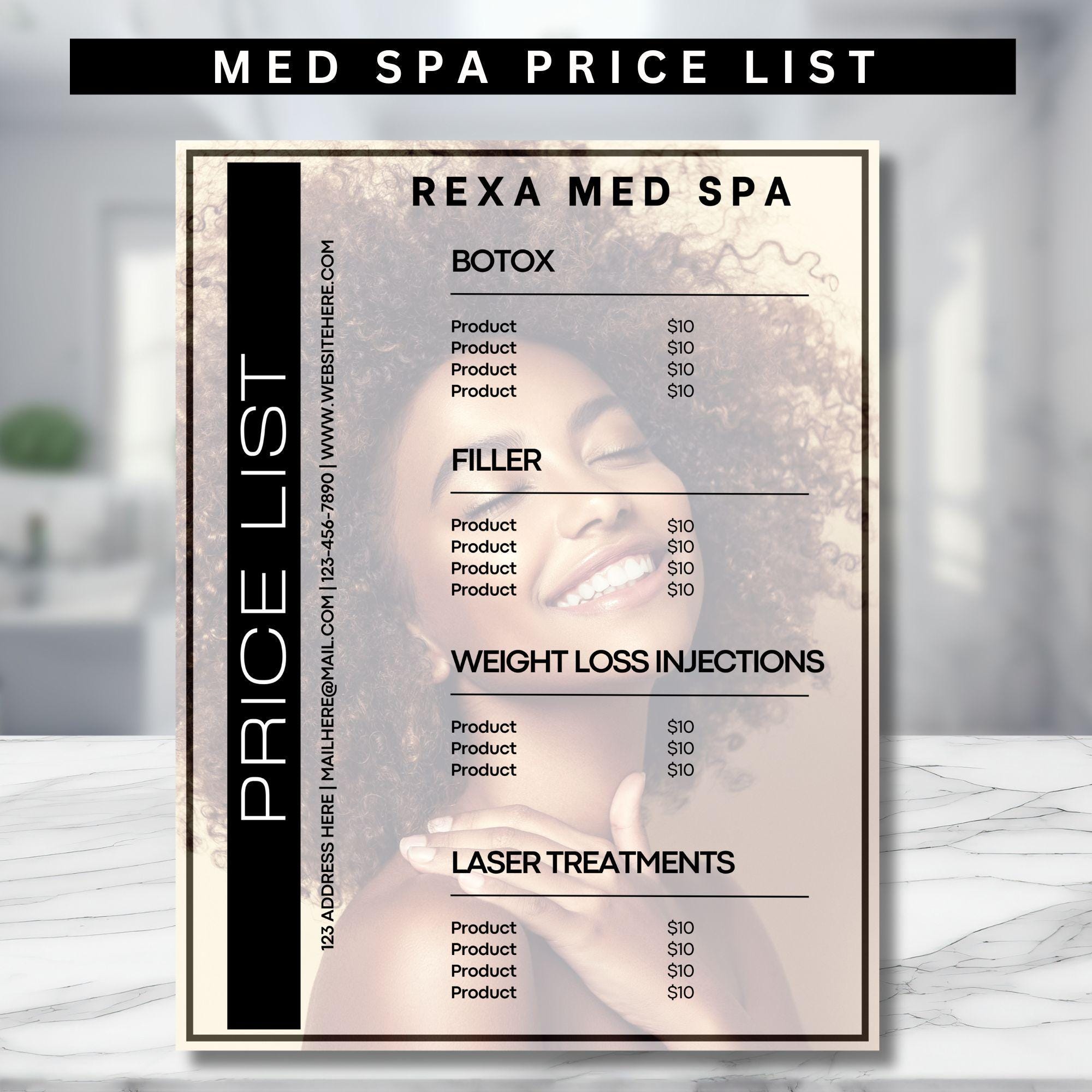 Med Spa Price List Flyer, Med Spa Flyer, Botox Flyer,