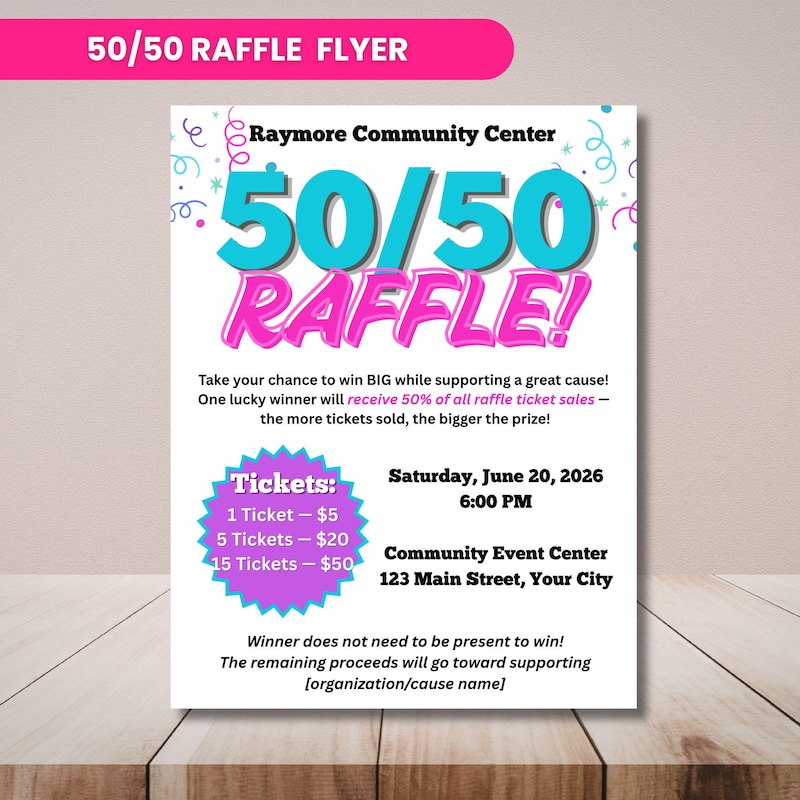 50/50 Raffle Template - Etsy