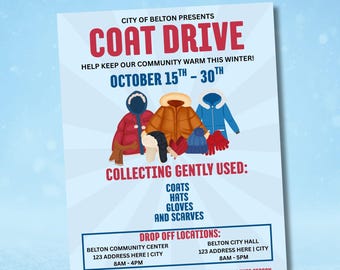 Editable Coat Drive Flyer, Winter Coat Drive Template, Coat Drive Flyer, Canva Template, Winter Drive