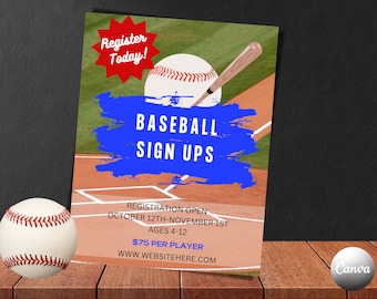 Editable flyer, Baseball Flyer, Baseball Sign up Flyer, Canva Flyer, Flyer Template, Baseball Advertisement, Sign up Flyer