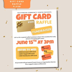 Gift Card raffle Fundraiser Flyer, Raffle Event, Raffle Flyer, Fundraiser Flyer, Gift Card Fundraiser, Canva Flyer Template
