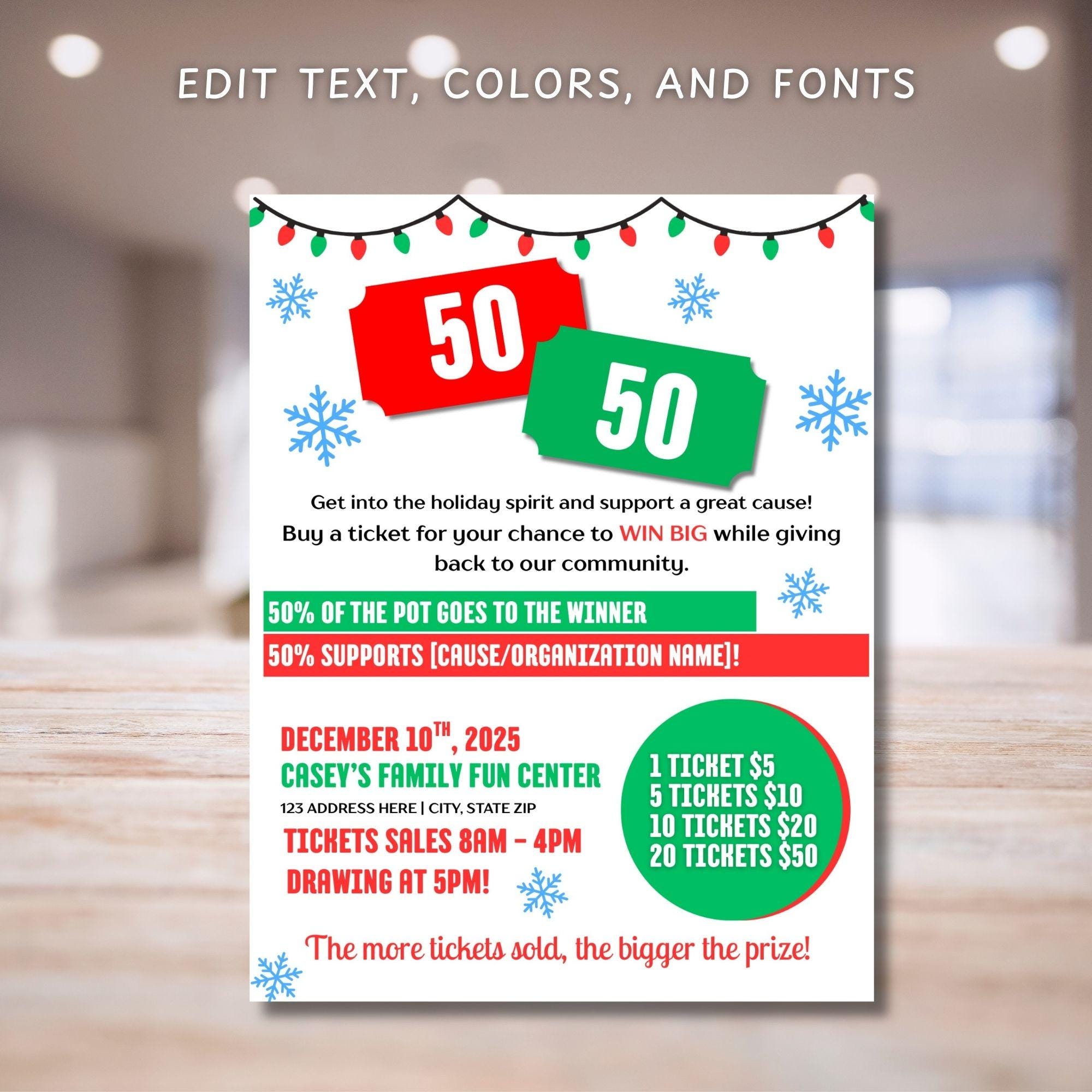 Holiday Raffle Invitations 50 50 Holiday Raffle Fundraiser Flyer, Raffle Event, Raffle Flyer ...