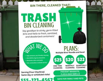 Servicio de limpieza de contenedores de basura, folleto de limpieza de contenedores, anuncio de lavado de contenedores de basura, descarga instantánea